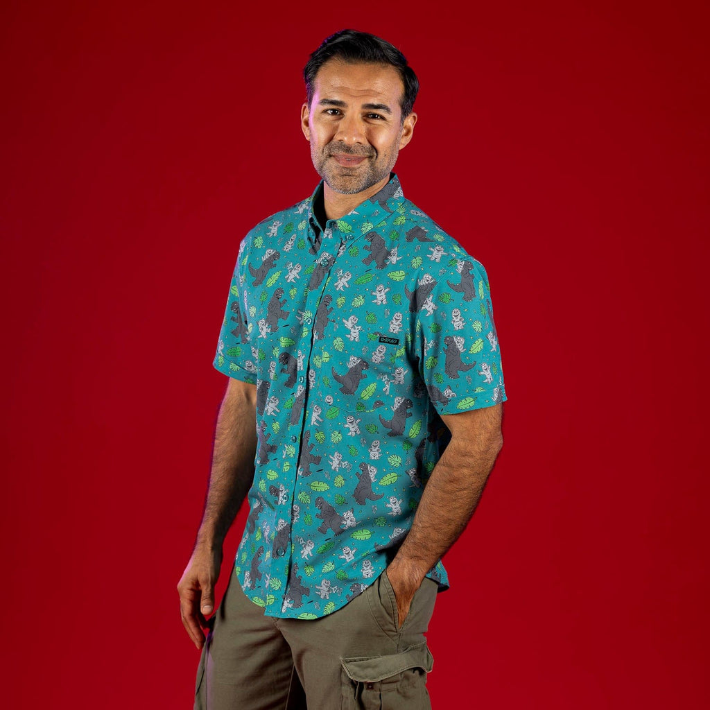 RSVLTS Minilla Mania! KUNUFLEX Short Sleeve Shirt in Green — detail 5
