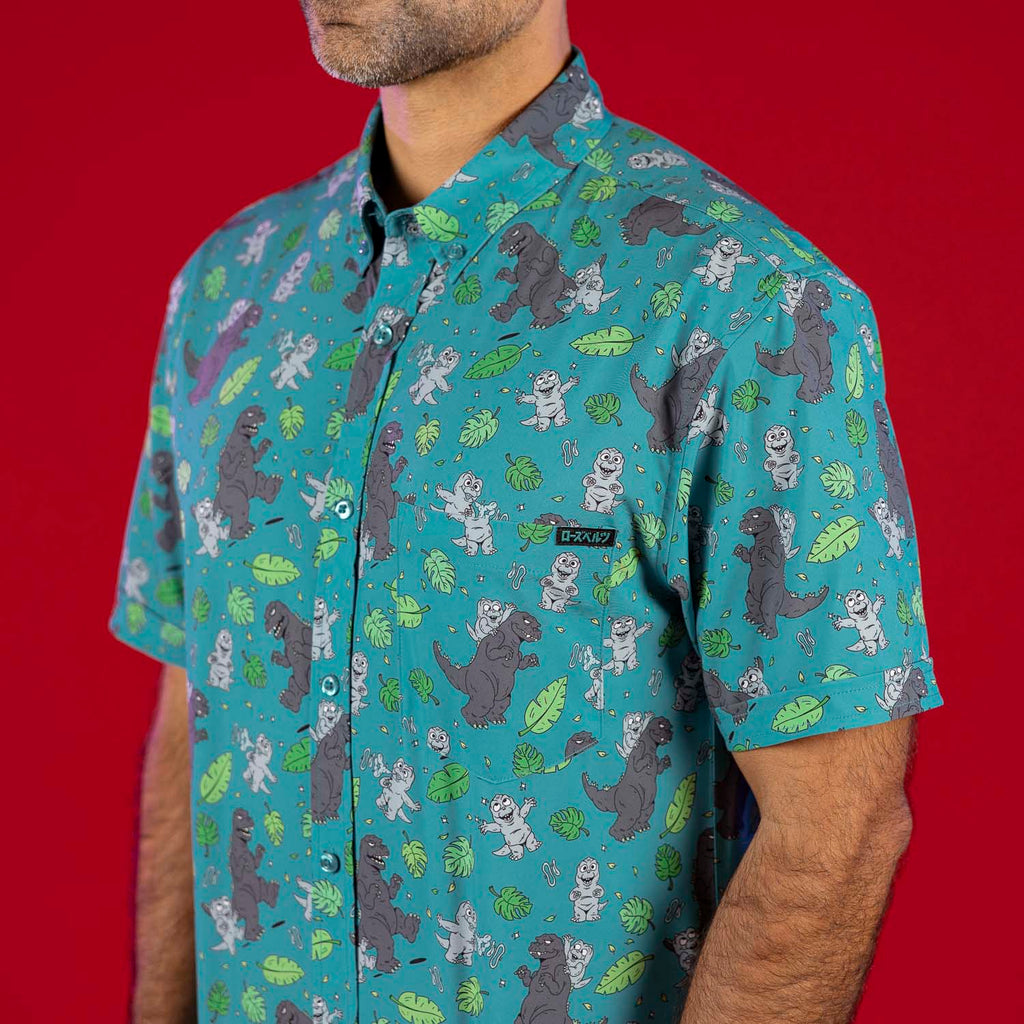 RSVLTS Minilla Mania! KUNUFLEX Short Sleeve Shirt in Green — detail 7