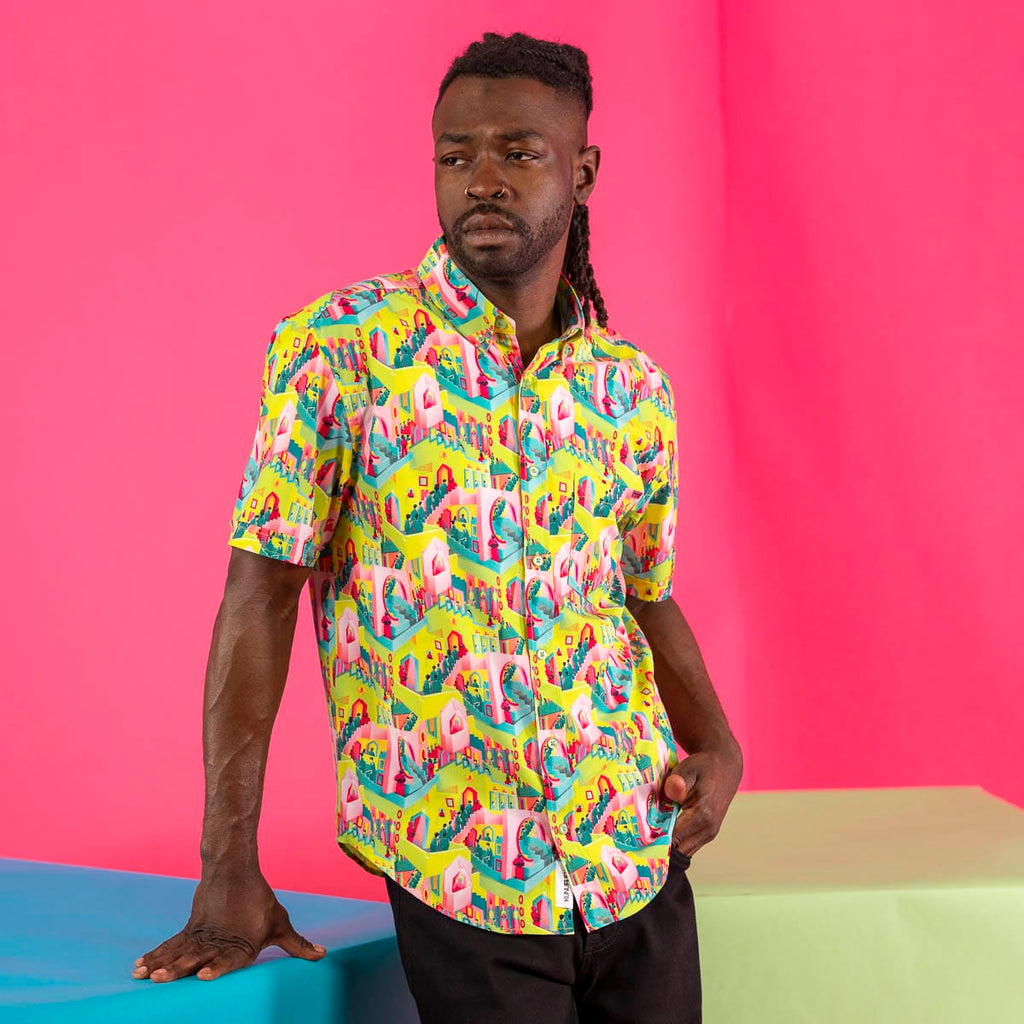 RSVLTS Fatal Steps KUNUFLEX Short Sleeve Shirt in Green — detail 3