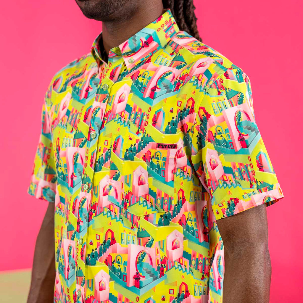RSVLTS Fatal Steps KUNUFLEX Short Sleeve Shirt in Green — detail 5