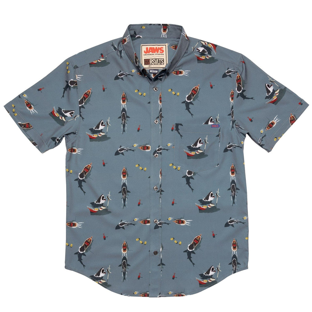 RSVLTS Battle of Amity KUNUFLEX Short Sleeve Shirt in Gray — detail 2