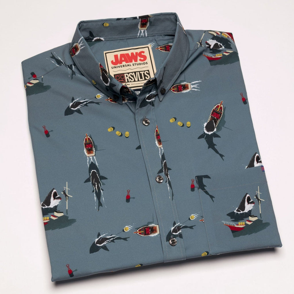 RSVLTS Battle of Amity KUNUFLEX Short Sleeve Shirt in Gray — detail 7