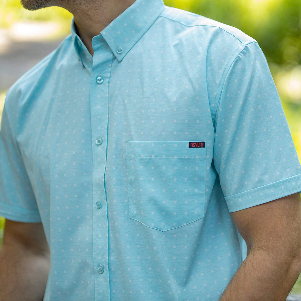 RSVLTS Ocean Block KUNUFLEX Short Sleeve Shirt in Blue — detail 5