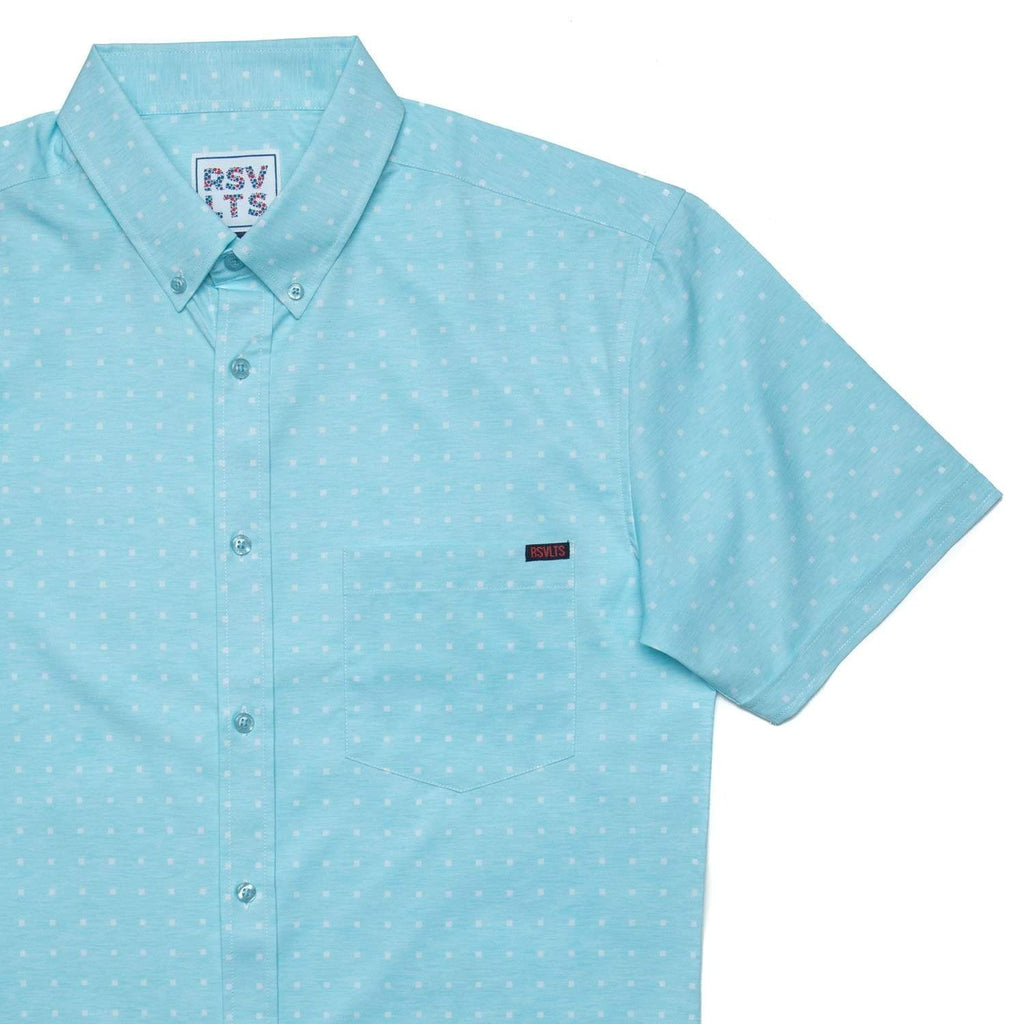 RSVLTS Ocean Block KUNUFLEX Short Sleeve Shirt in Blue — front view