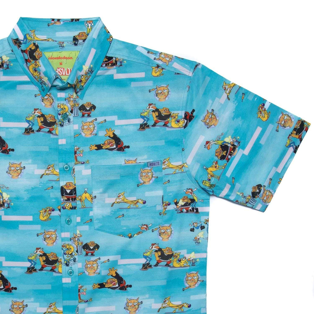 RSVLTS Greaser Dogs KUNUFLEX Short Sleeve Shirt in Blue — front view