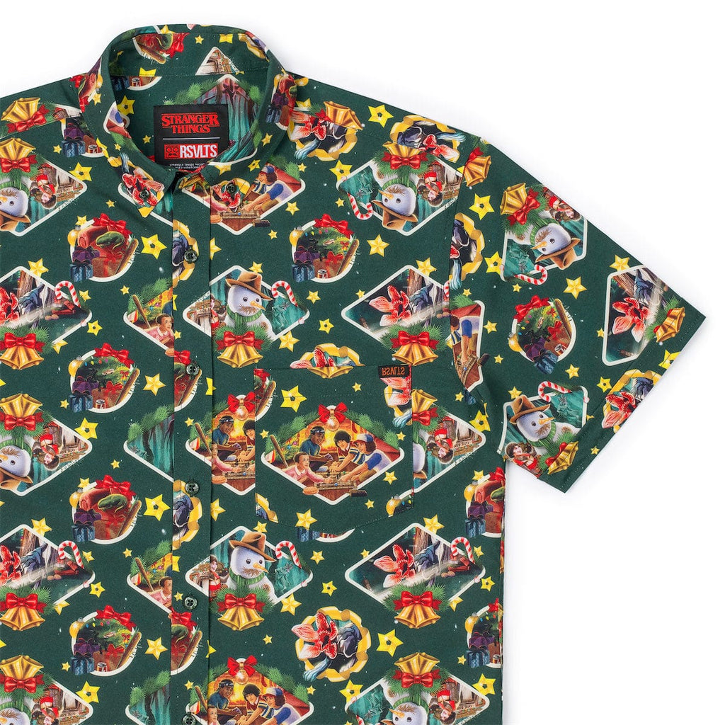 RSVLTS Season’s Creepings KUNUFLEX Short Sleeve Shirt in Green — front view