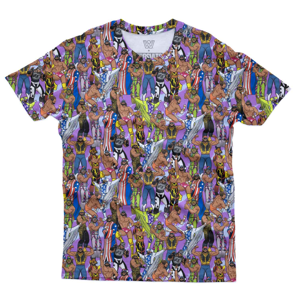 RSVLTS Macho Madness Crewneck Tee in Purple — front view
