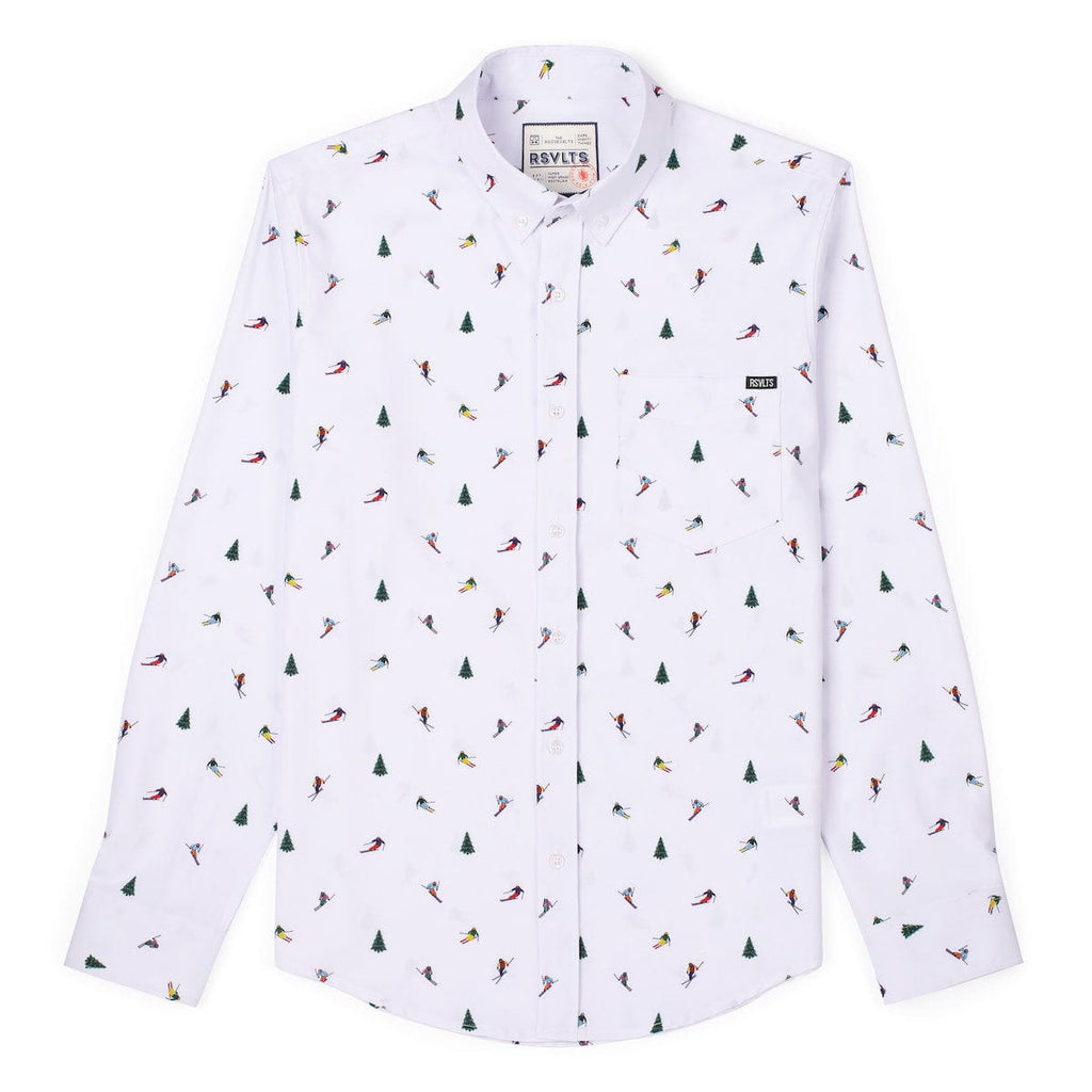 RSVLTS Let’s Skidaddle Long Sleeve Shirt in White — front view