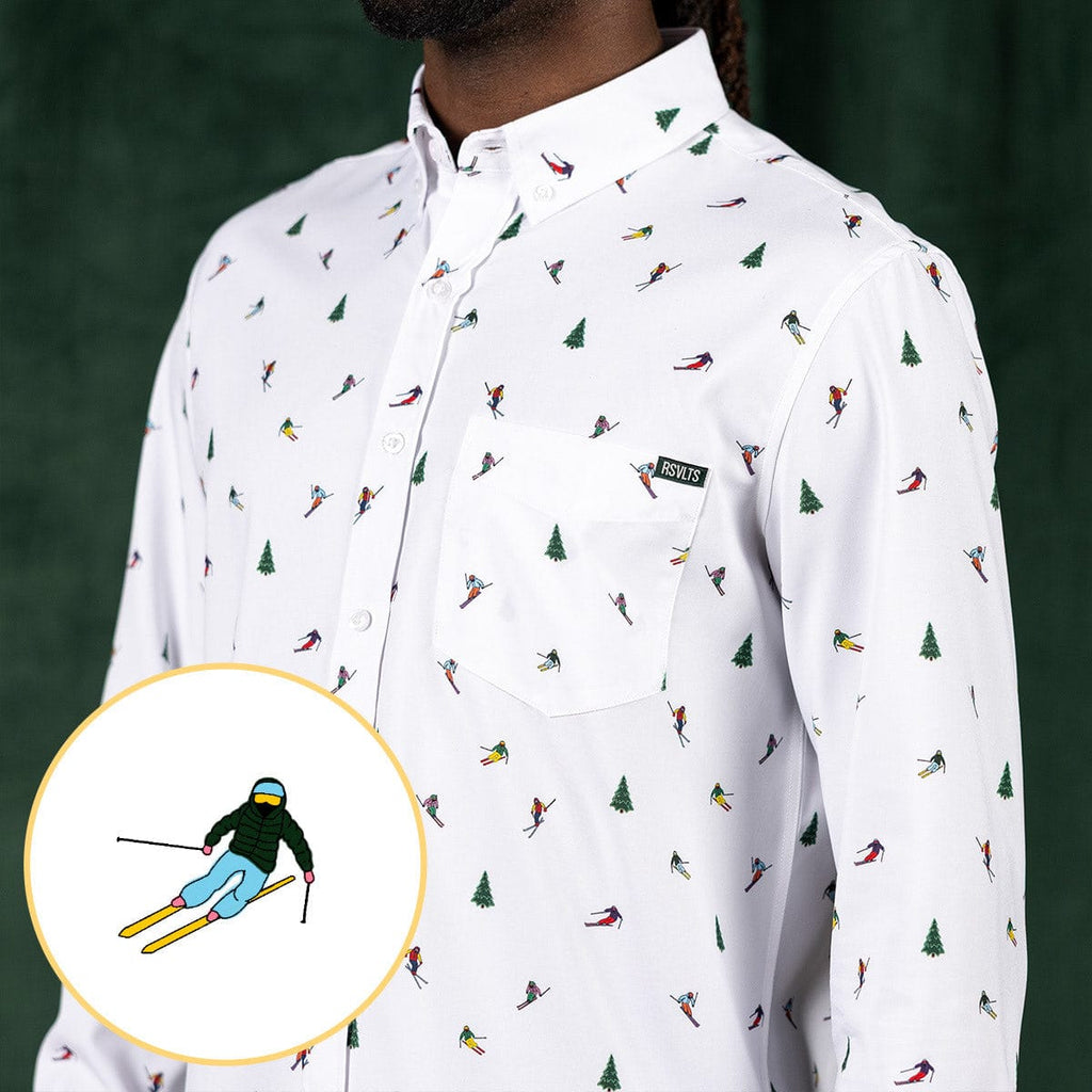 RSVLTS Let’s Skidaddle Long Sleeve Shirt in White — detail 2