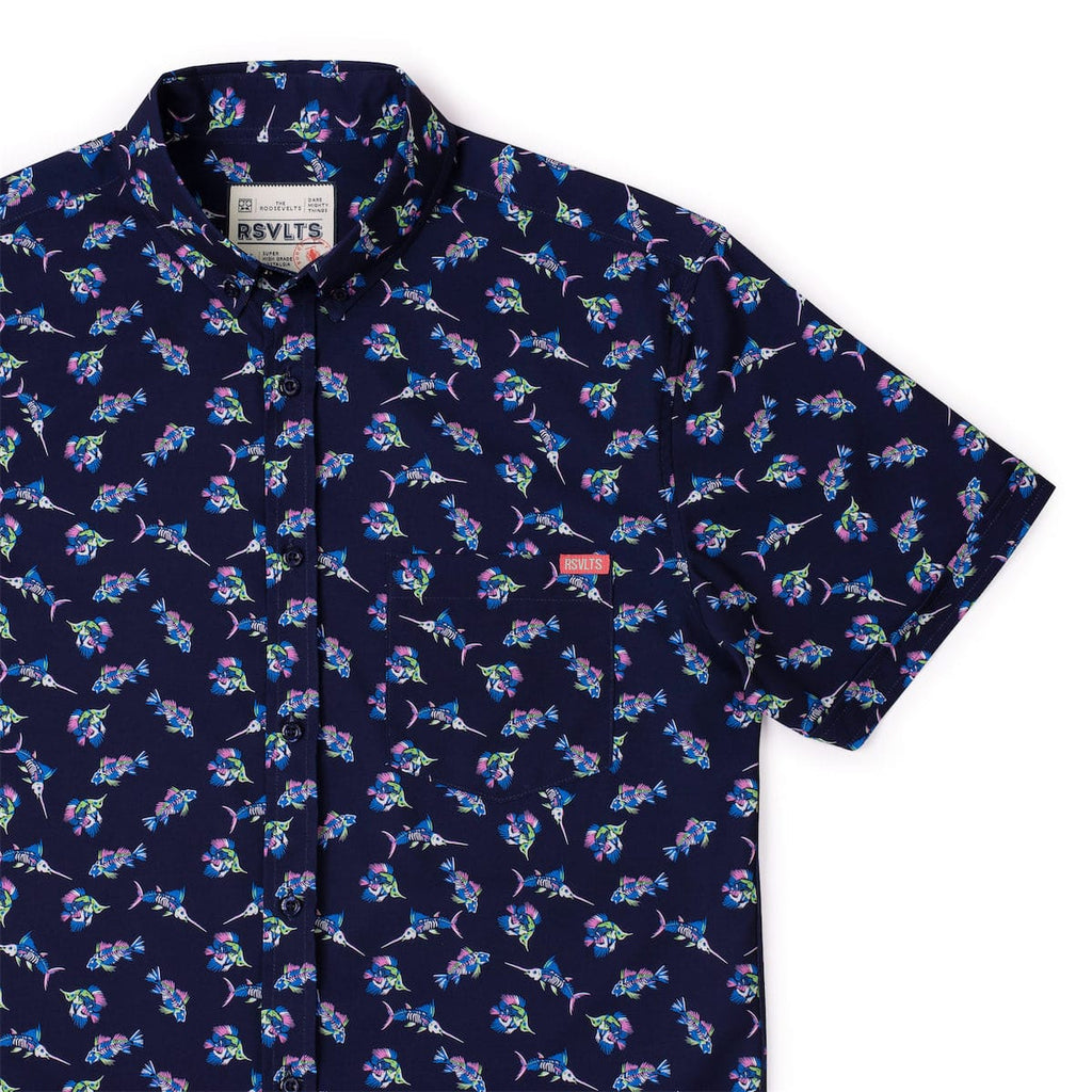 RSVLTS Skeletal Seas KUNUFLEX Short Sleeve Shirt in Black — detail 8