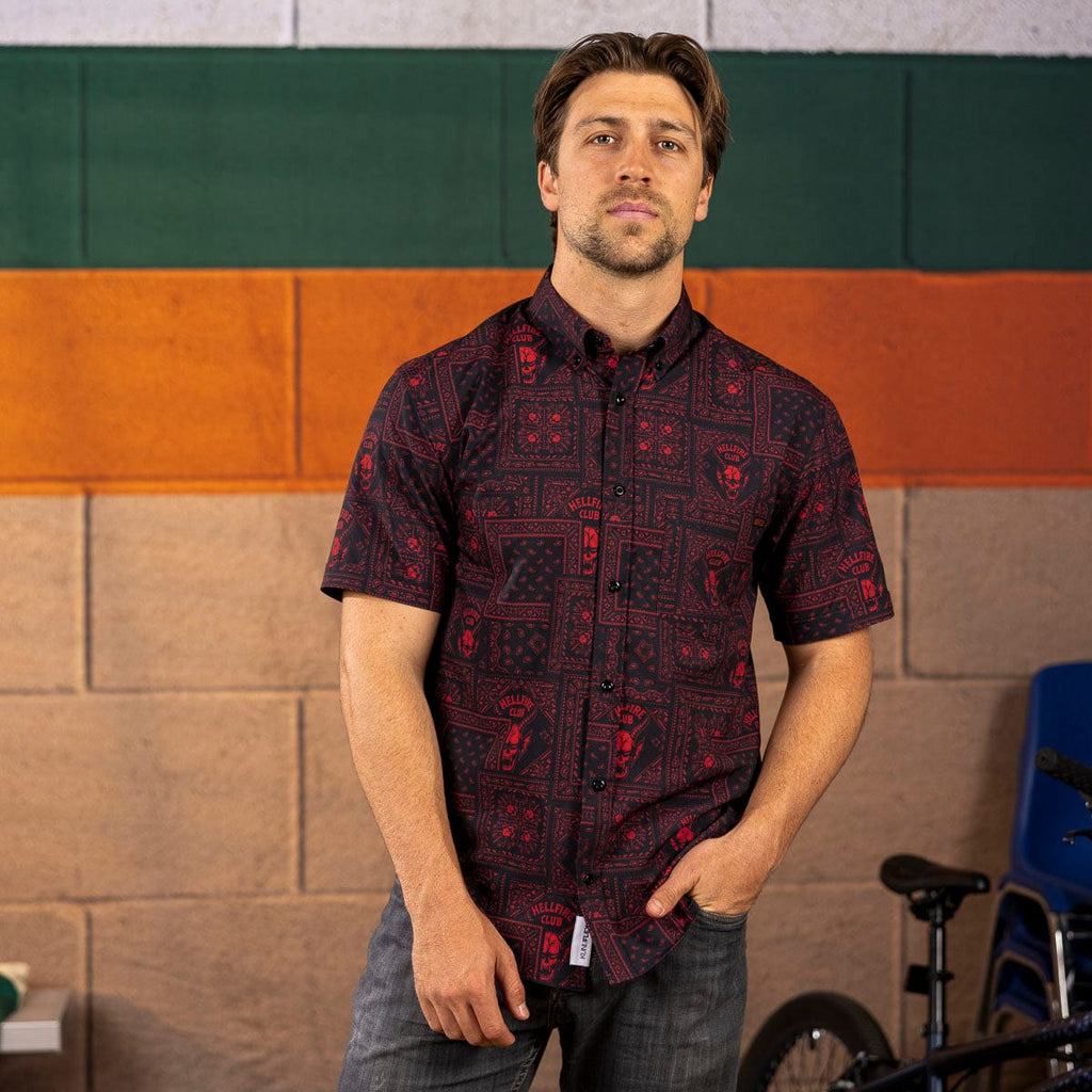 RSVLTS Welcome to Hellfire KUNUFLEX Short Sleeve Shirt in Black — detail 4