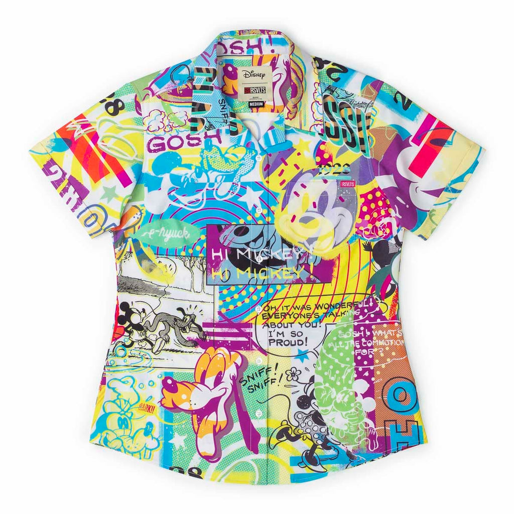 RSVLTS Pop Art Party Women's KUNUFLEX Short Sleeve Shirt in Multicolor — detail 4