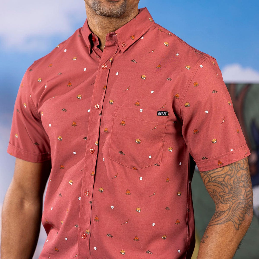 RSVLTS S'more What? KUNUFLEX Short Sleeve Shirt (Legends Edition) in Brown — front view
