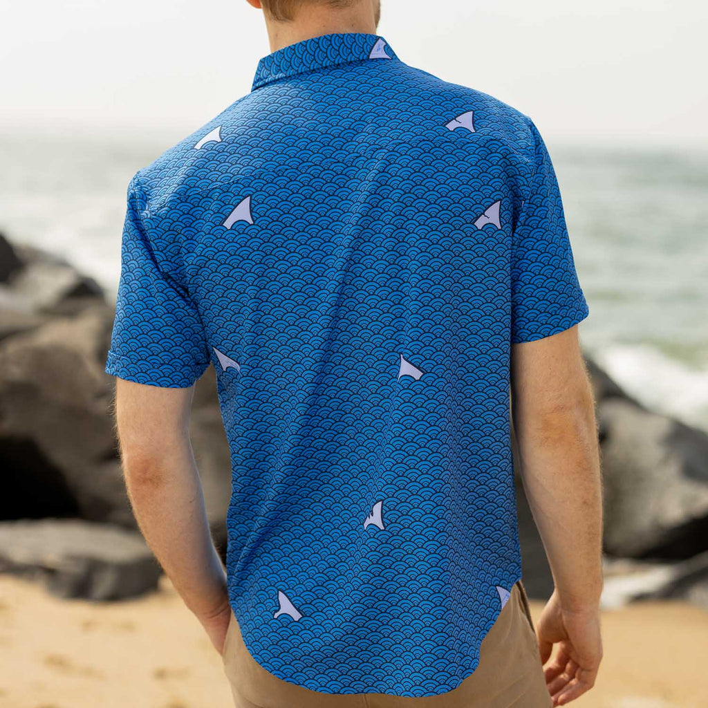 RSVLTS Shark Deco KUNUFLEX Short Sleeve Shirt in Blue — detail 6