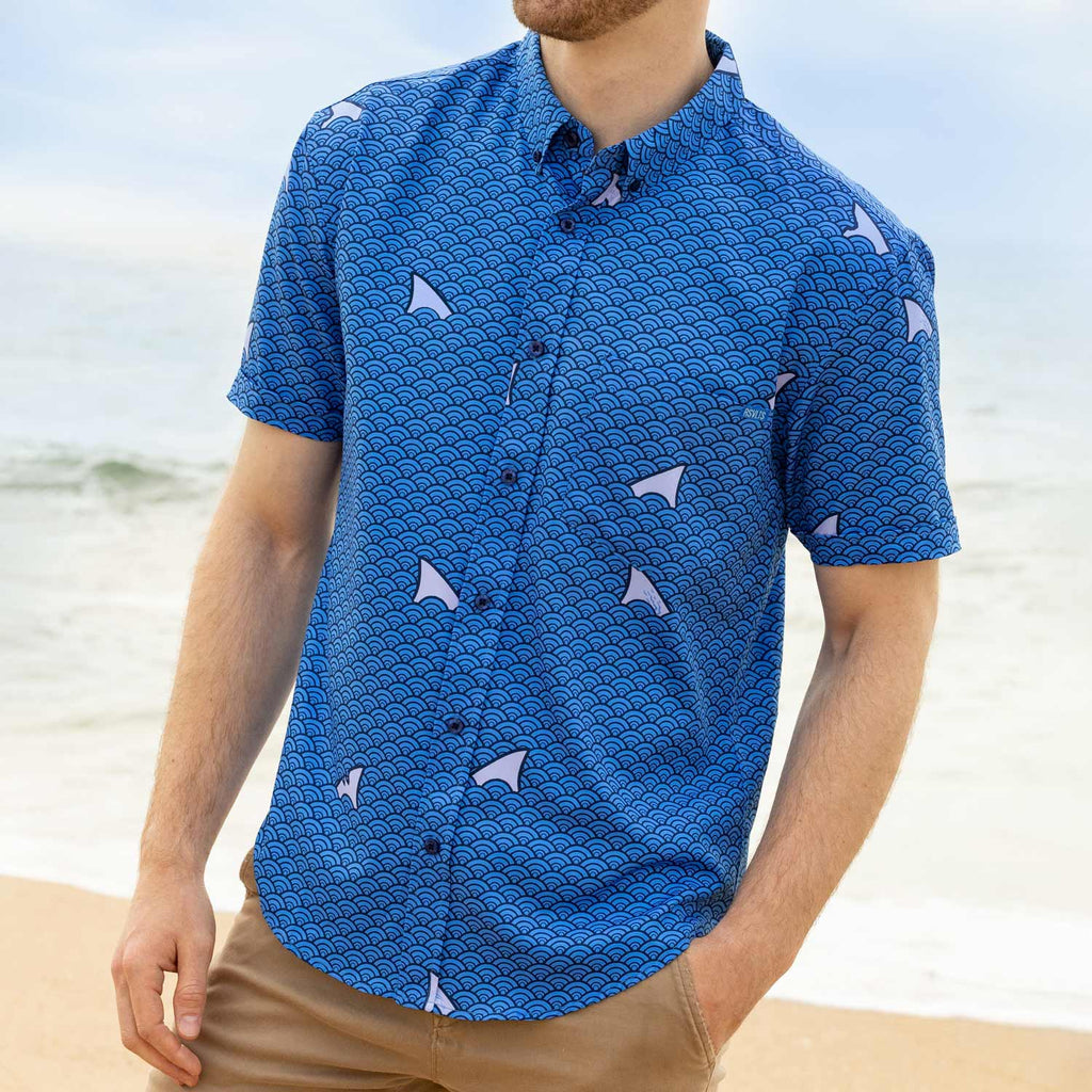 RSVLTS Shark Deco KUNUFLEX Short Sleeve Shirt in Blue — detail 4