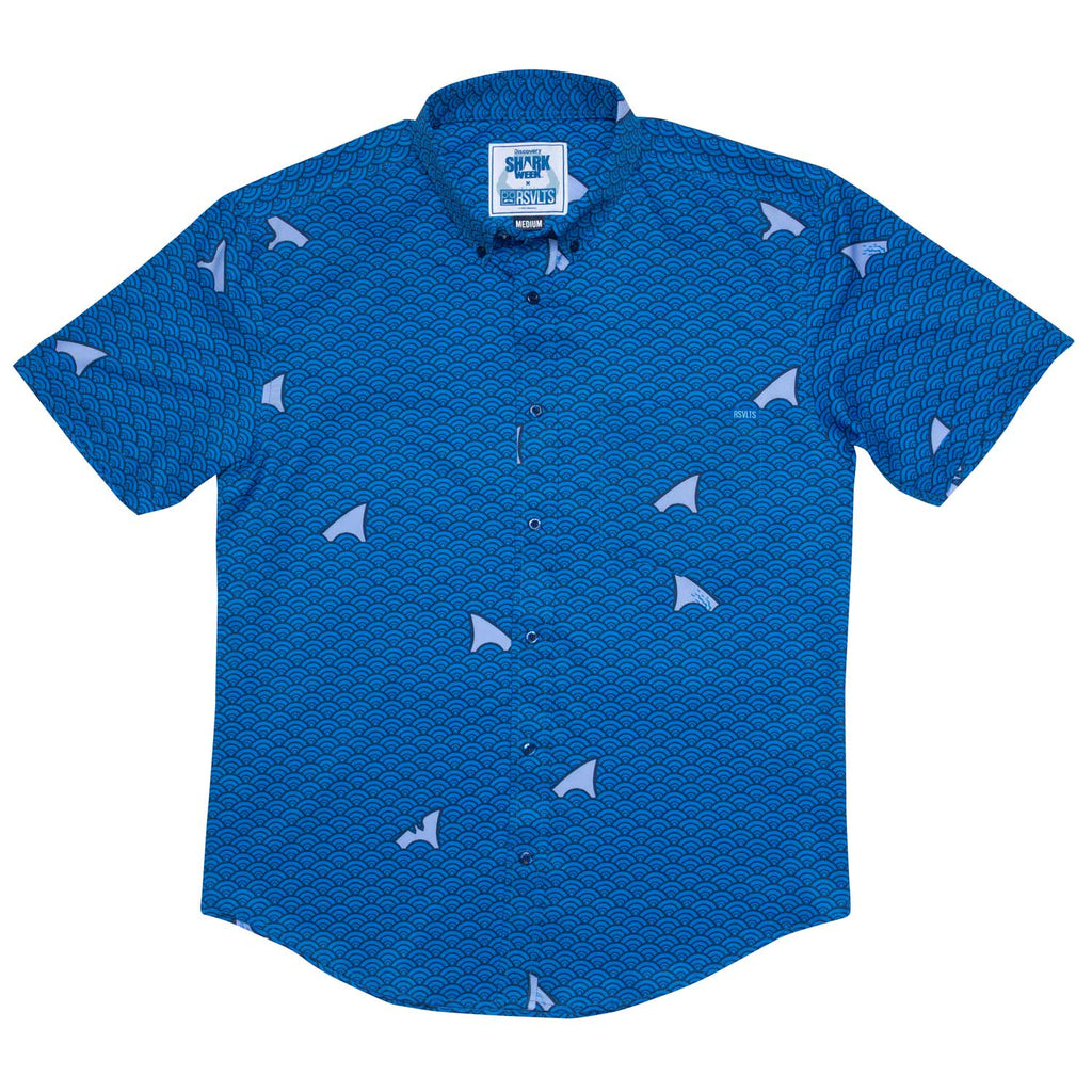 RSVLTS Shark Deco KUNUFLEX Short Sleeve Shirt in Blue — detail 3