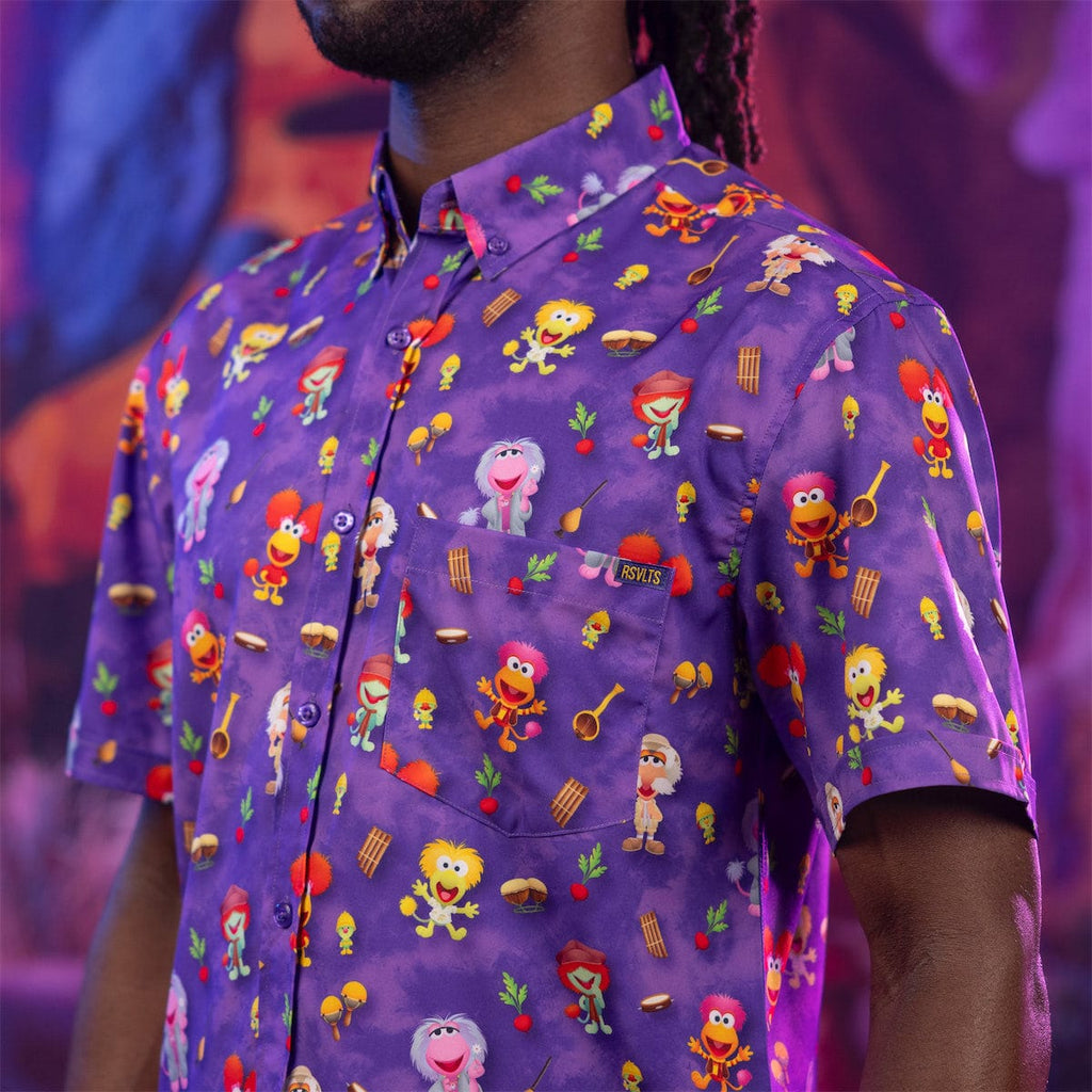 RSVLTS Down at Fraggle Rock! KUNUFLEX Short Sleeve Shirt in Purple — front view