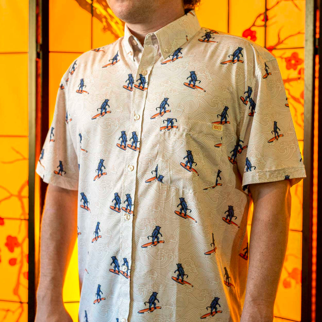 RSVLTS Surf ‘n’ Turf KUNUFLEX Short Sleeve Shirt in Yellow — front view