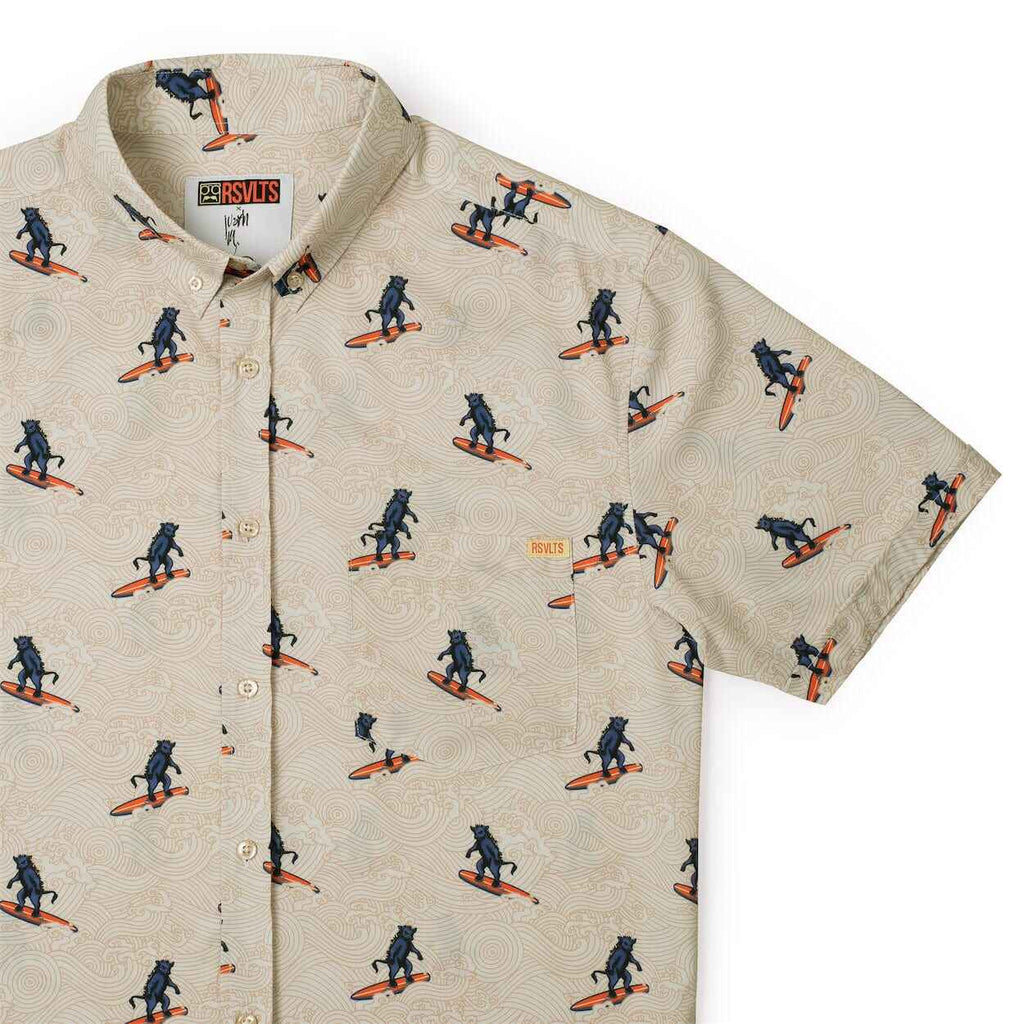 RSVLTS Surf ‘n’ Turf KUNUFLEX Short Sleeve Shirt in Yellow — detail 4