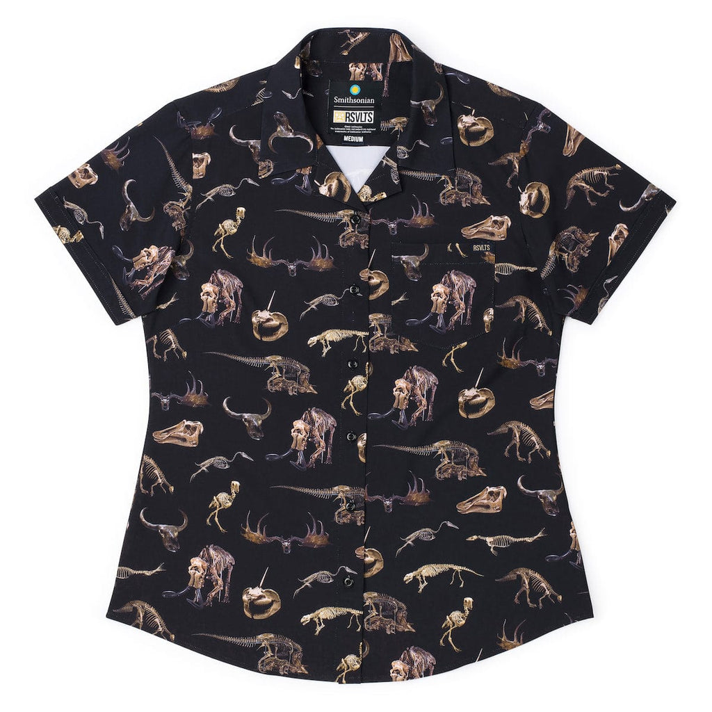 RSVLTS Excavating History Women's KUNUFLEX Short Sleeve Shirt in Black — front view