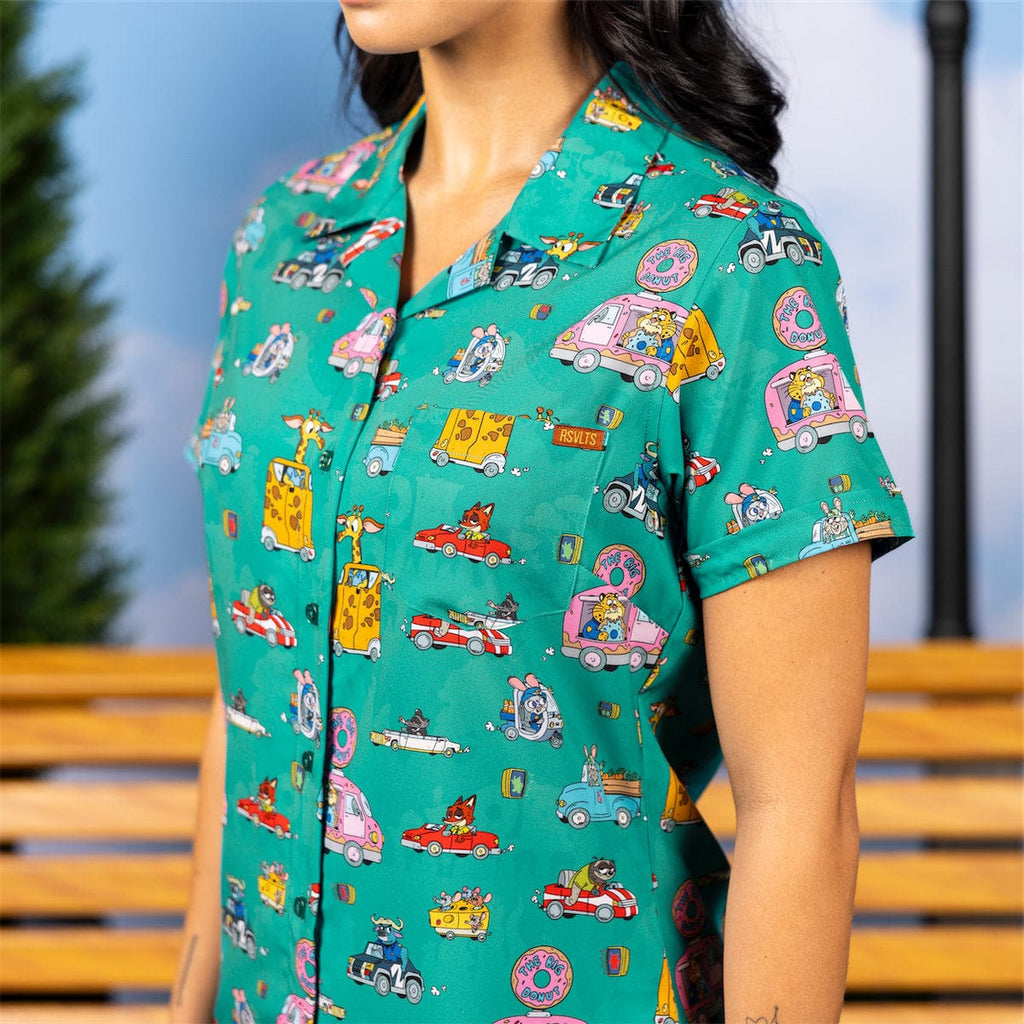RSVLTS Zoom-topia Women's KUNUFLEX Short Sleeve Shirt in Green — detail 4