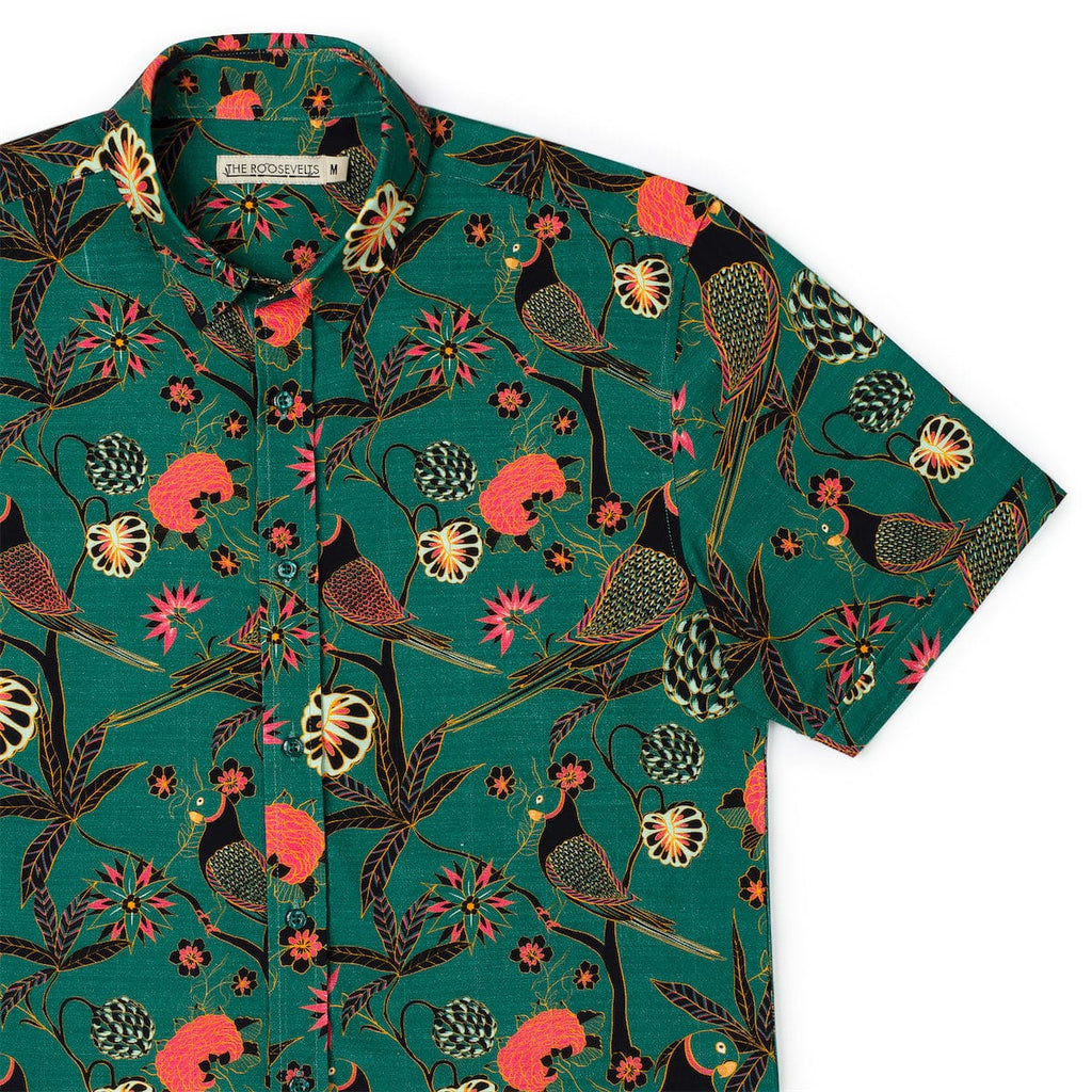 RSVLTS Songbirds Bamboo Short Sleeve Shirt in Green — detail 3