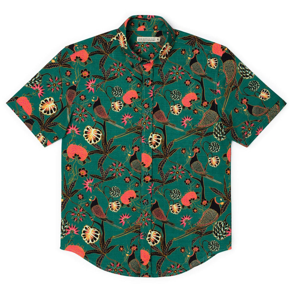 RSVLTS Songbirds Bamboo Short Sleeve Shirt in Green — detail 6