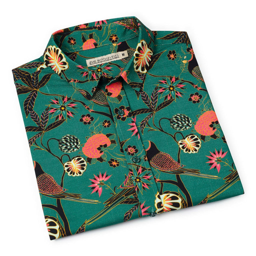 RSVLTS Songbirds Bamboo Short Sleeve Shirt in Green — detail 9