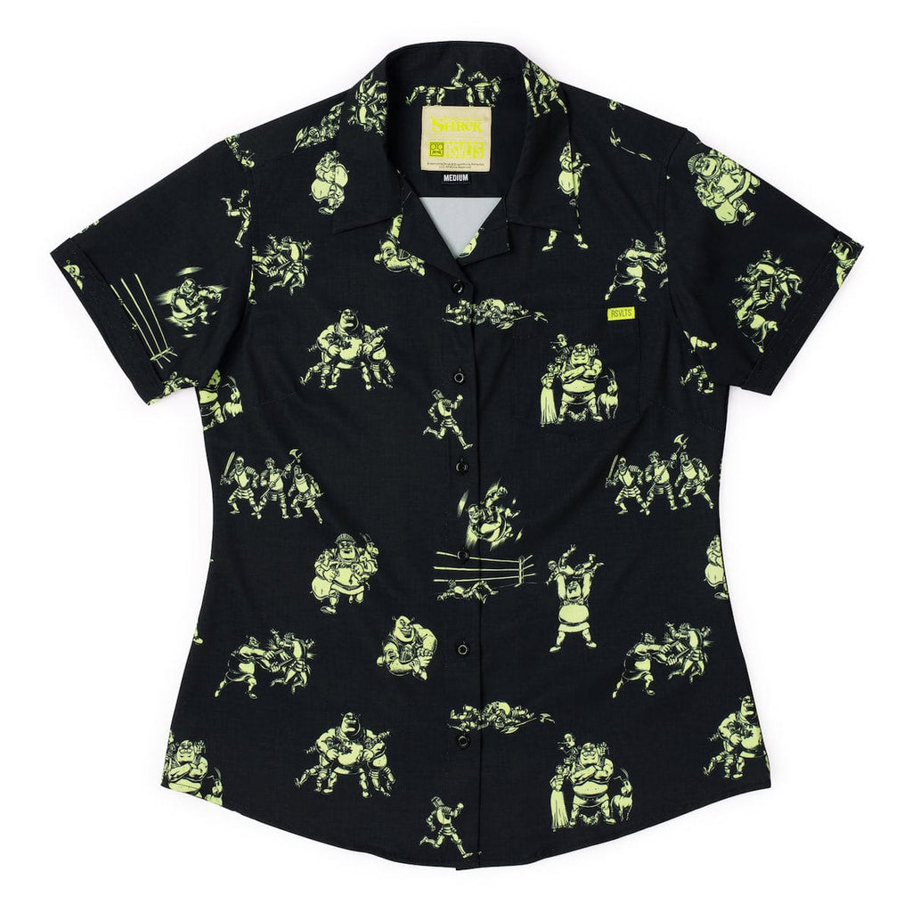 RSVLTS Ogre Fight Women's KUNUFLEX Short Sleeve Shirt in Black — front view