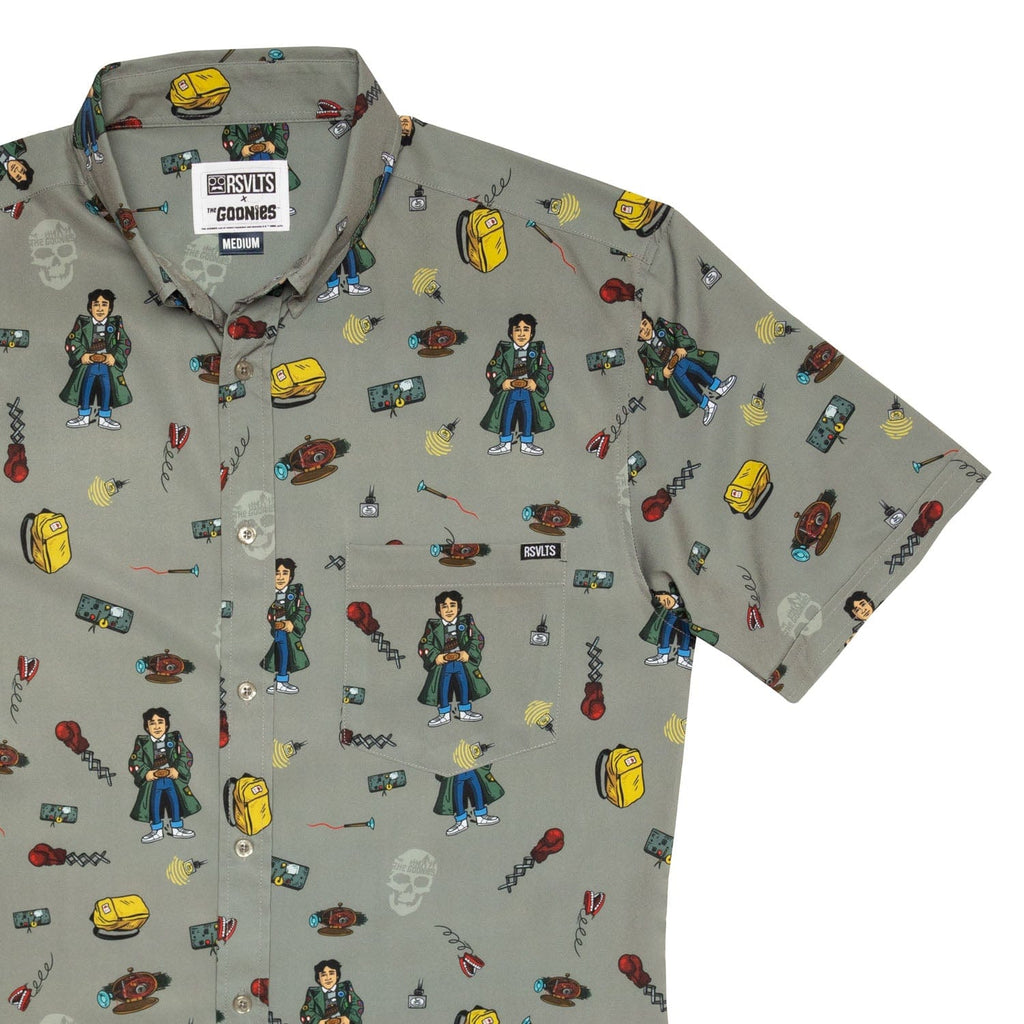 RSVLTS Data’s Great Inventions KUNUFLEX Short Sleeve Shirt in Green — front view