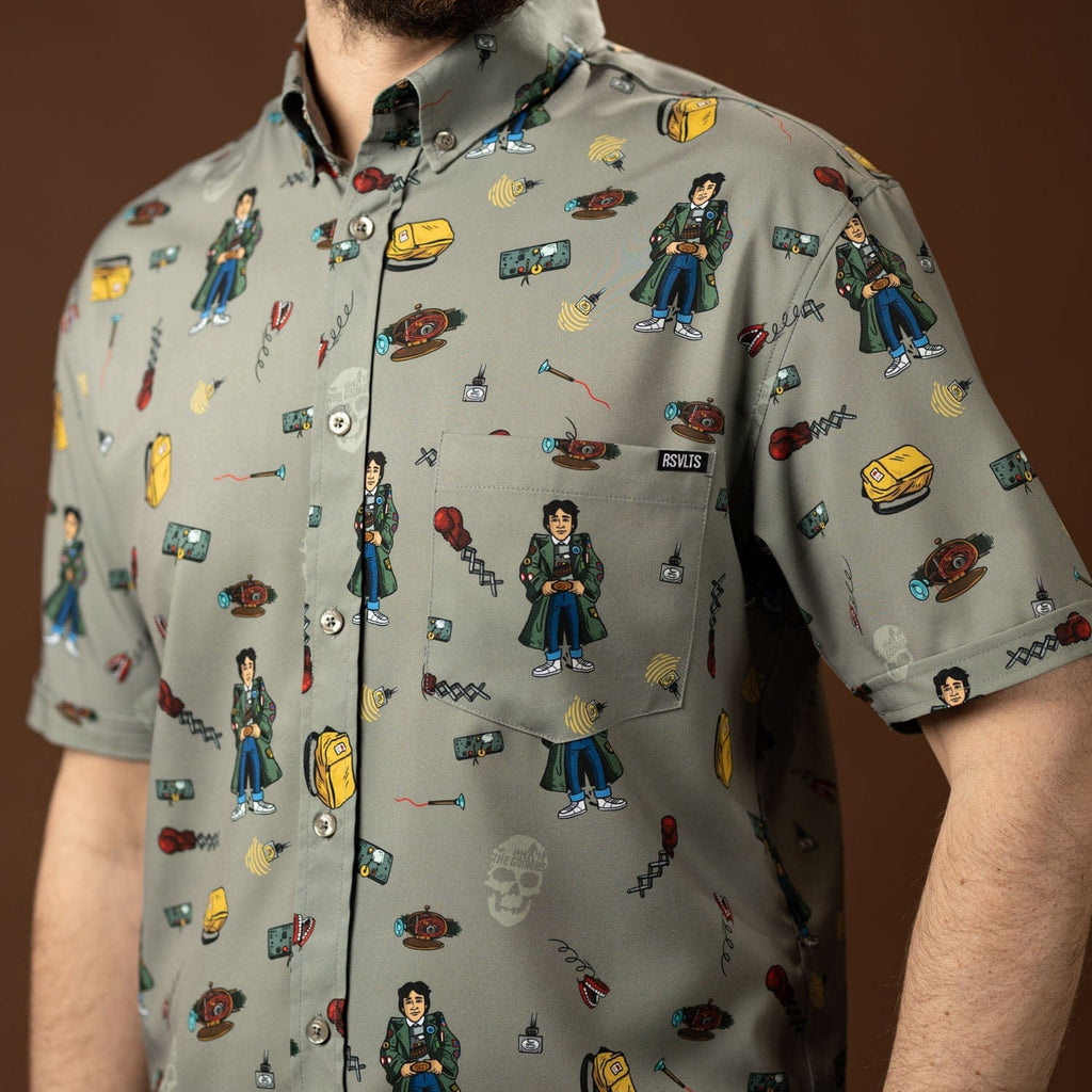 RSVLTS Data’s Great Inventions KUNUFLEX Short Sleeve Shirt in Green — detail 5