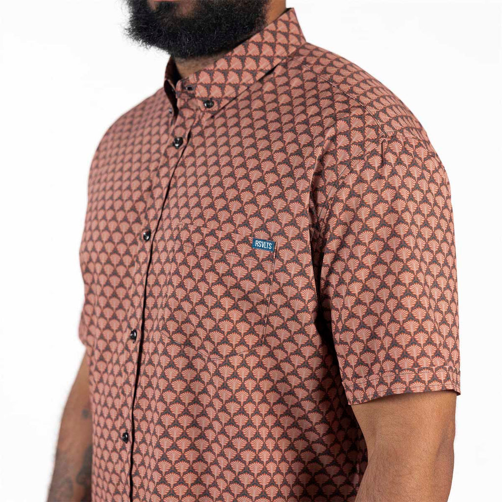 RSVLTS Deco Daze KUNUFLEX Short Sleeve Shirt in Brown — front view