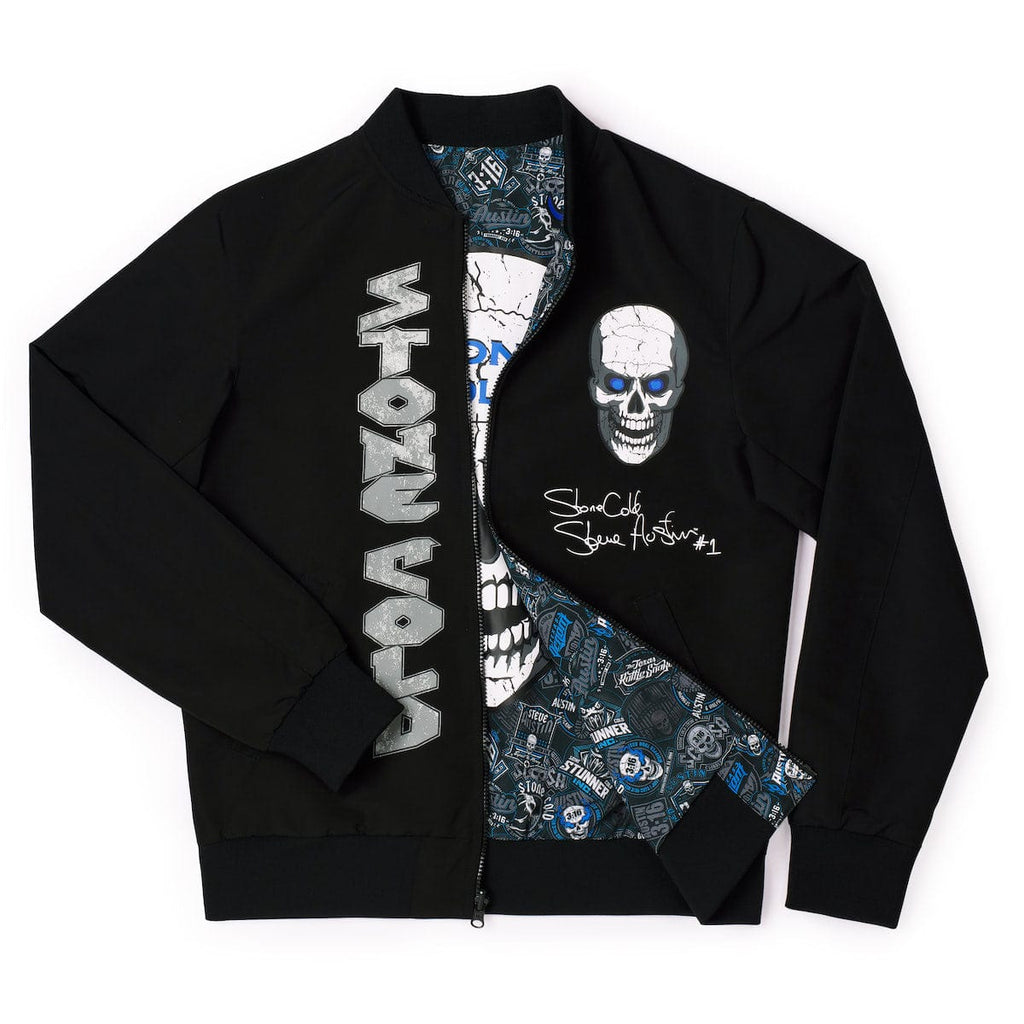 RSVLTS Gimme A Hell Yeah! Reversible Bomber Jacket in Black — front view