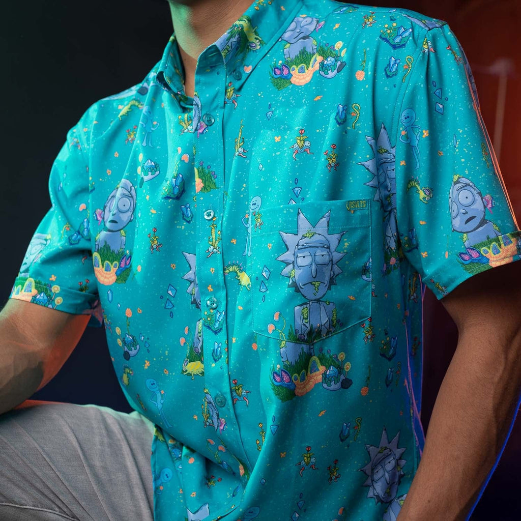 RSVLTS Forever and Forever KUNUFLEX Short Sleeve Shirt in Blue — detail 6