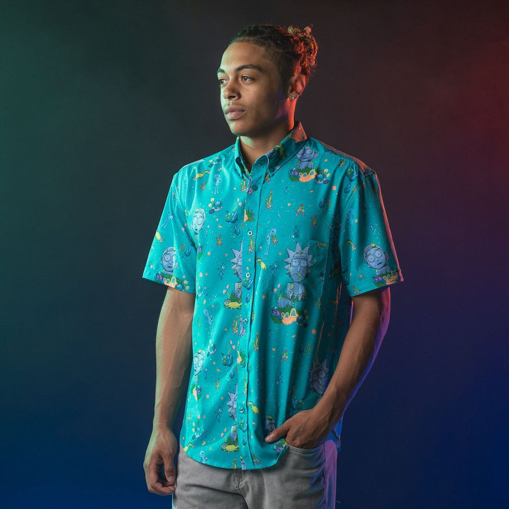 RSVLTS Forever and Forever KUNUFLEX Short Sleeve Shirt in Blue — detail 4