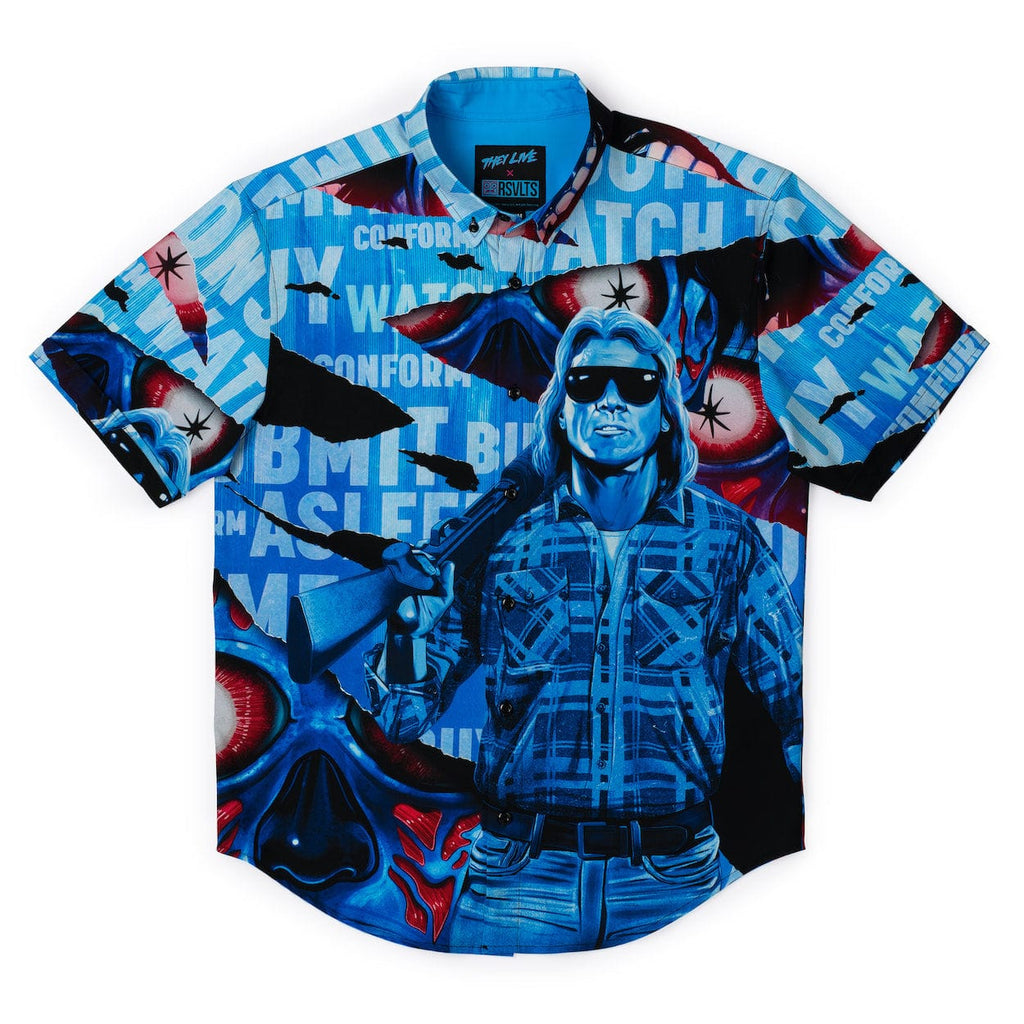 RSVLTS Consume This KUNUFLEX Short Sleeve Shirt in Blue — front view