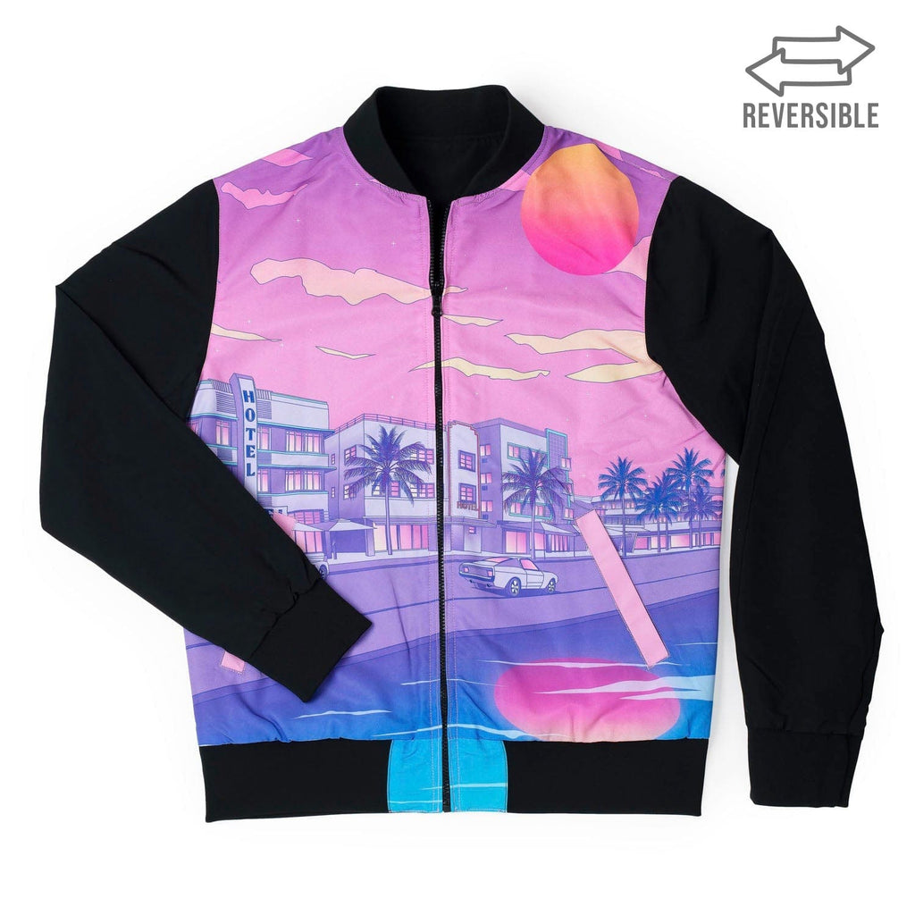 RSVLTS Vintage Vice Reversible Bomber Jacket in Black — front view