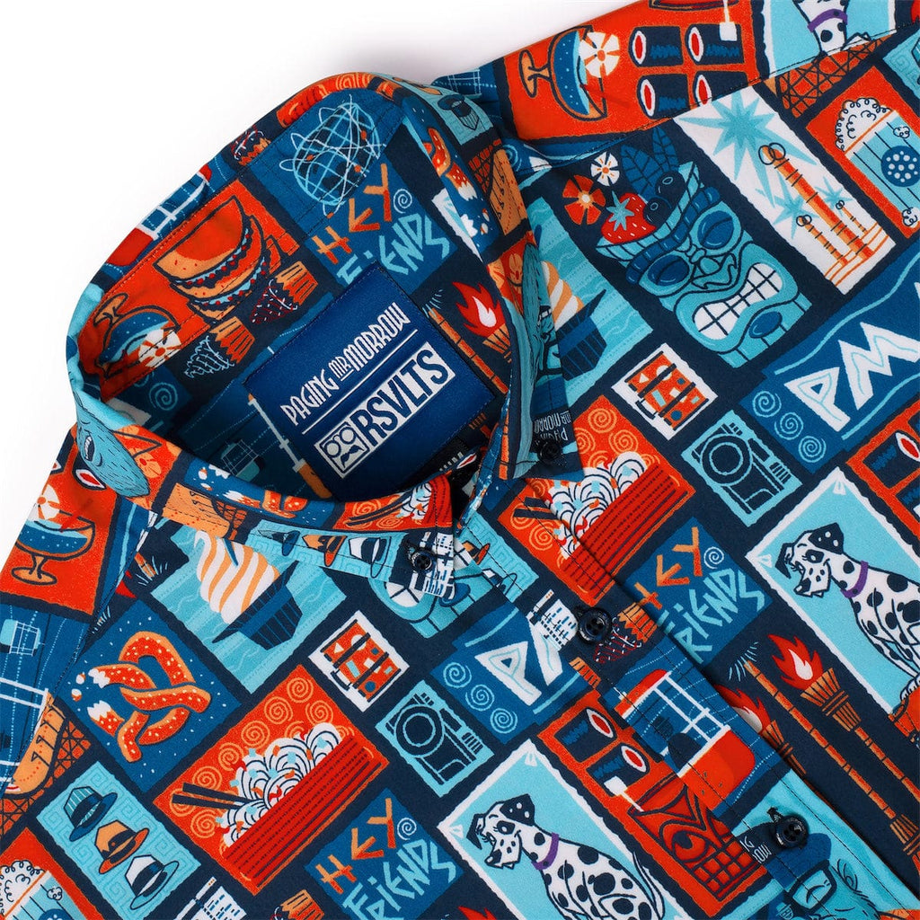 RSVLTS Hey, Friends KUNUFLEX Short Sleeve Shirt in Blue — detail 8