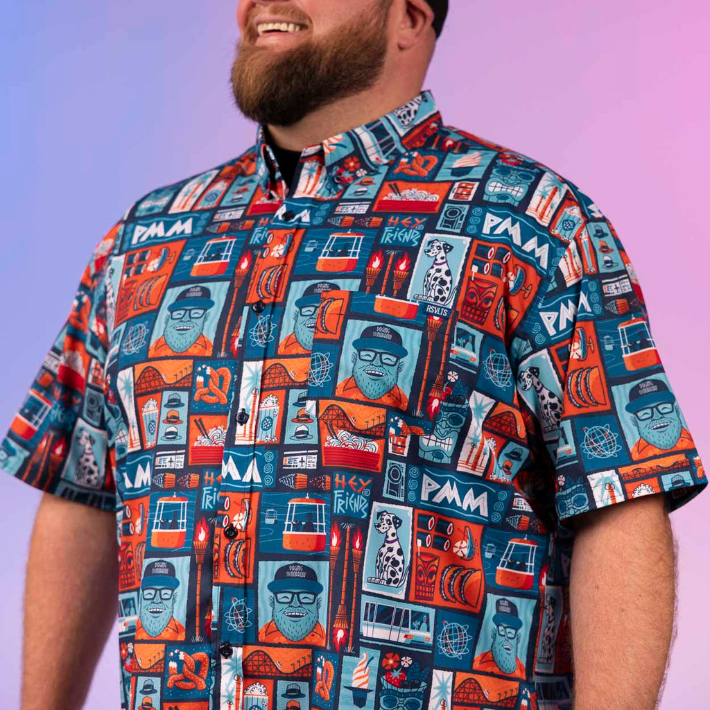 RSVLTS Hey, Friends KUNUFLEX Short Sleeve Shirt in Blue — detail 9