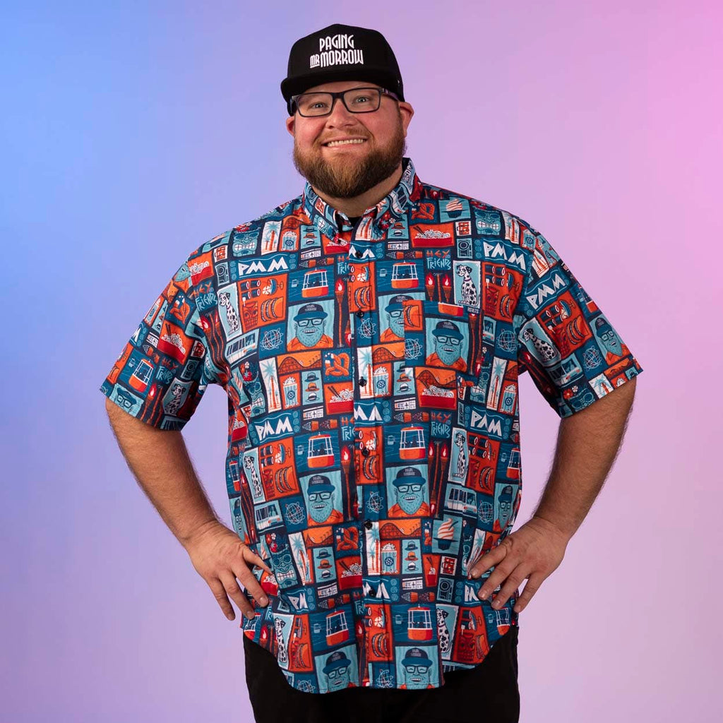 RSVLTS Hey, Friends KUNUFLEX Short Sleeve Shirt in Blue — detail 5