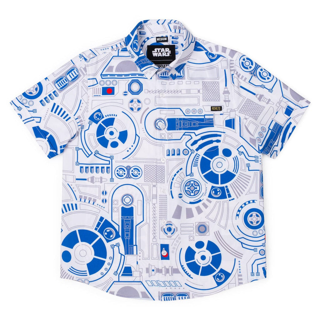 RSVLTS R2 Deconstructed Youth KUNUFLEX Short Sleeve Shirt in Blue — front view