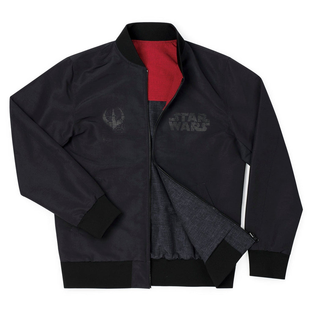RSVLTS Redacted Rebel Reversible Bomber Jacket in Black — front view