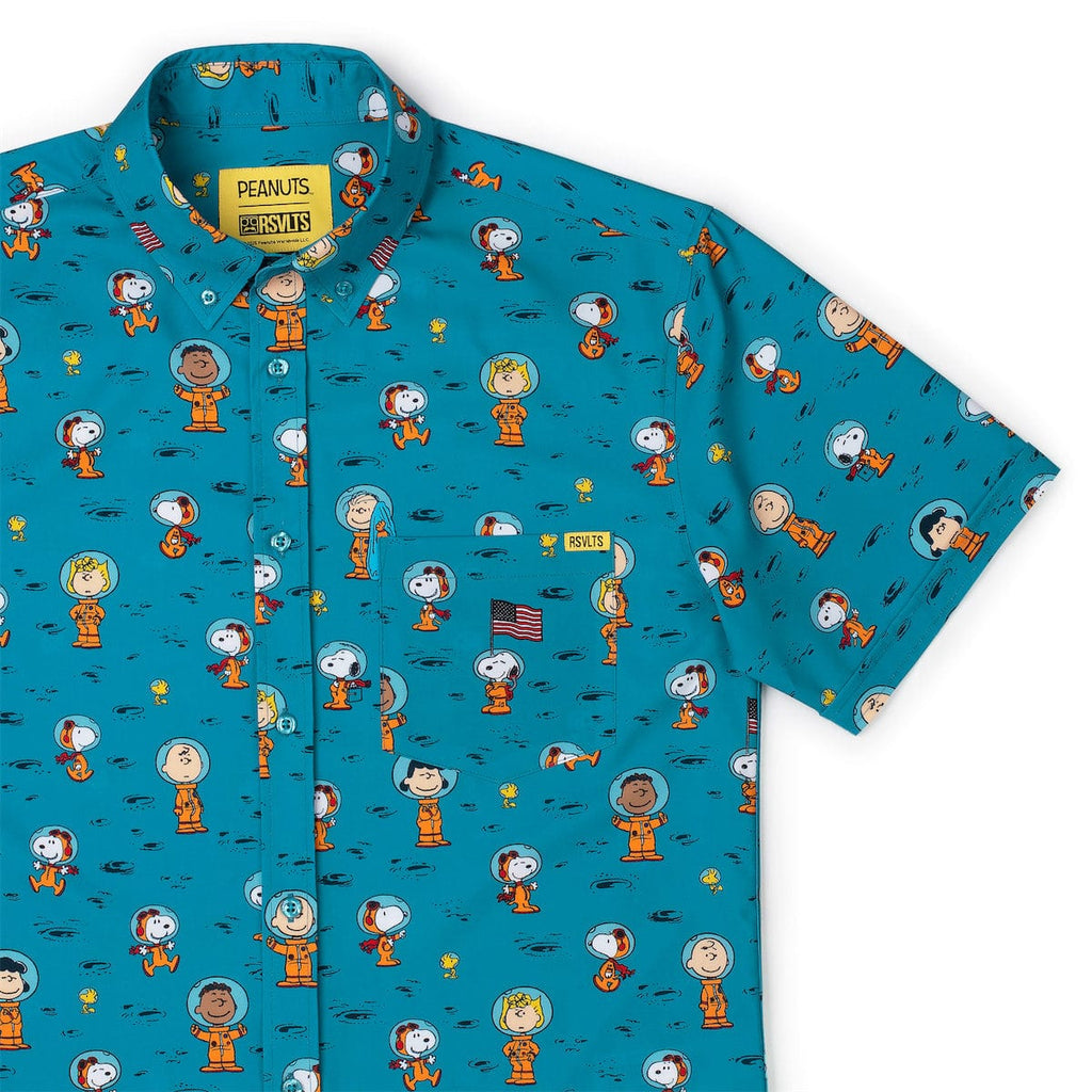 RSVLTS Astro 'Nuts KUNUFLEX Short Sleeve Shirt in Blue — front view