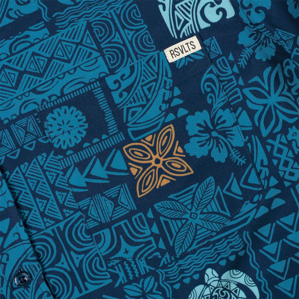 RSVLTS Tahitian Tapestry KUNUFLEX Short Sleeve Shirt in Blue — detail 4