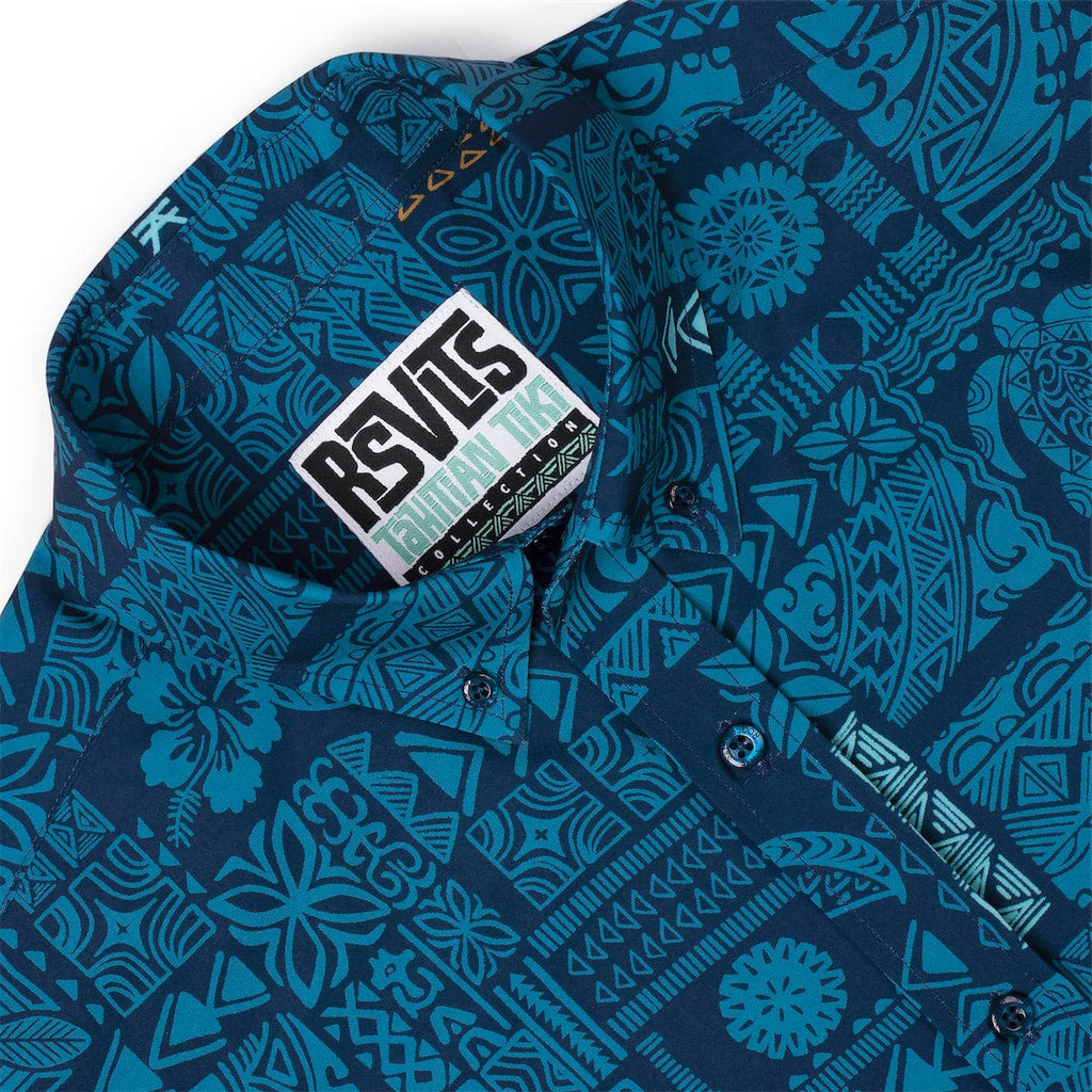 RSVLTS Tahitian Tapestry KUNUFLEX Short Sleeve Shirt in Blue — detail 7