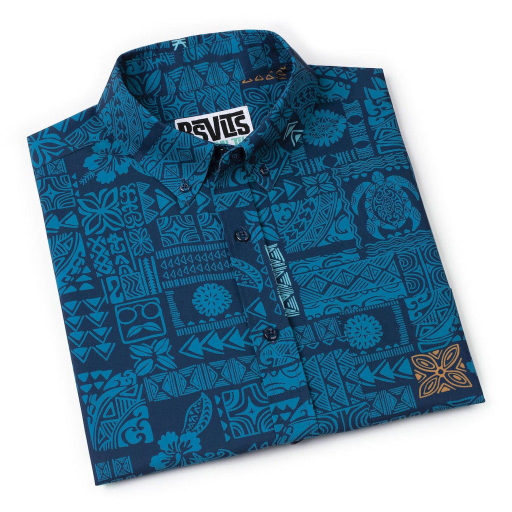 RSVLTS Tahitian Tapestry KUNUFLEX Short Sleeve Shirt in Blue — detail 9
