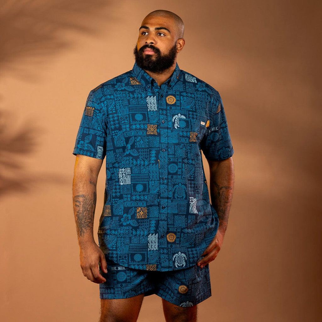 RSVLTS Tahitian Tapestry KUNUFLEX Short Sleeve Shirt in Blue — detail 3