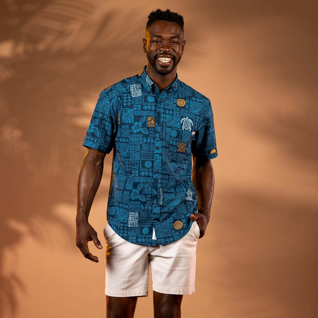RSVLTS Tahitian Tapestry KUNUFLEX Short Sleeve Shirt in Blue — detail 5