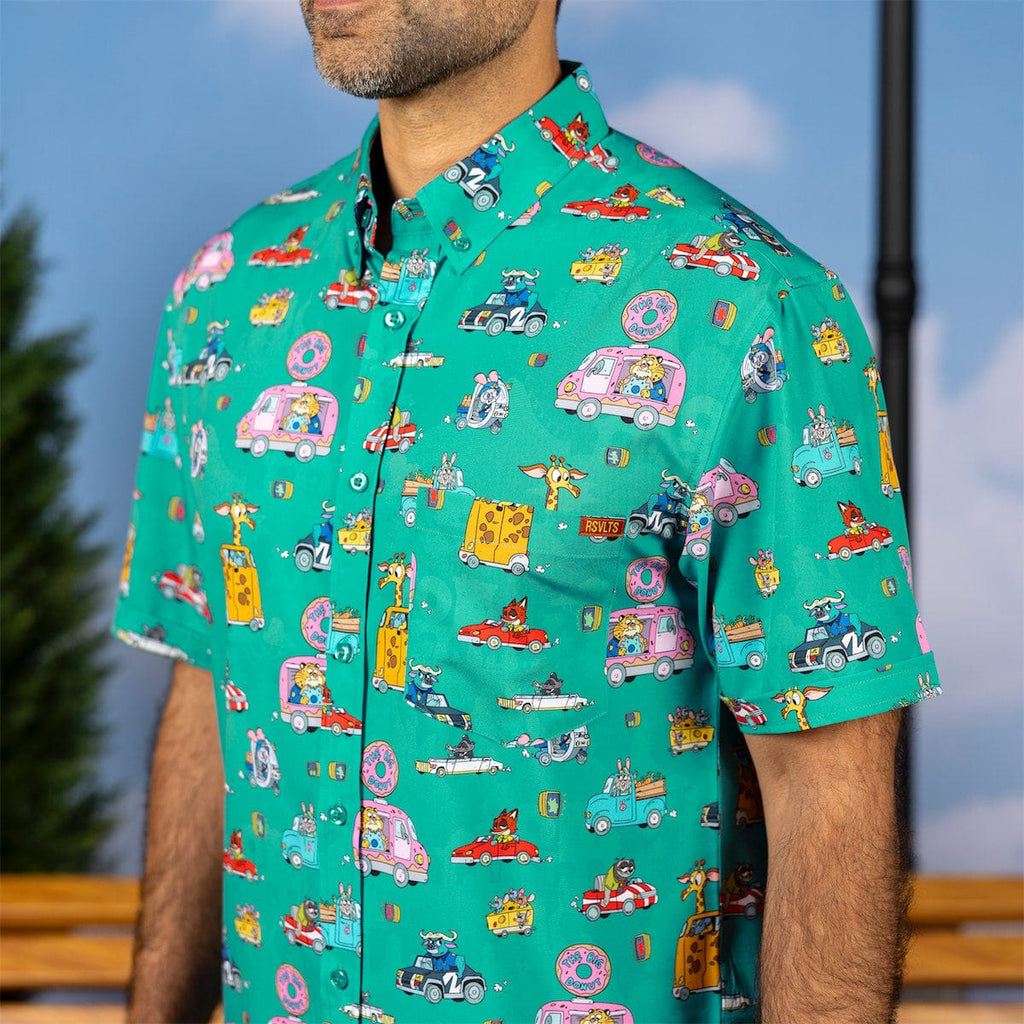 RSVLTS Zoom-topia KUNUFLEX Short Sleeve Shirt in Green — detail 6