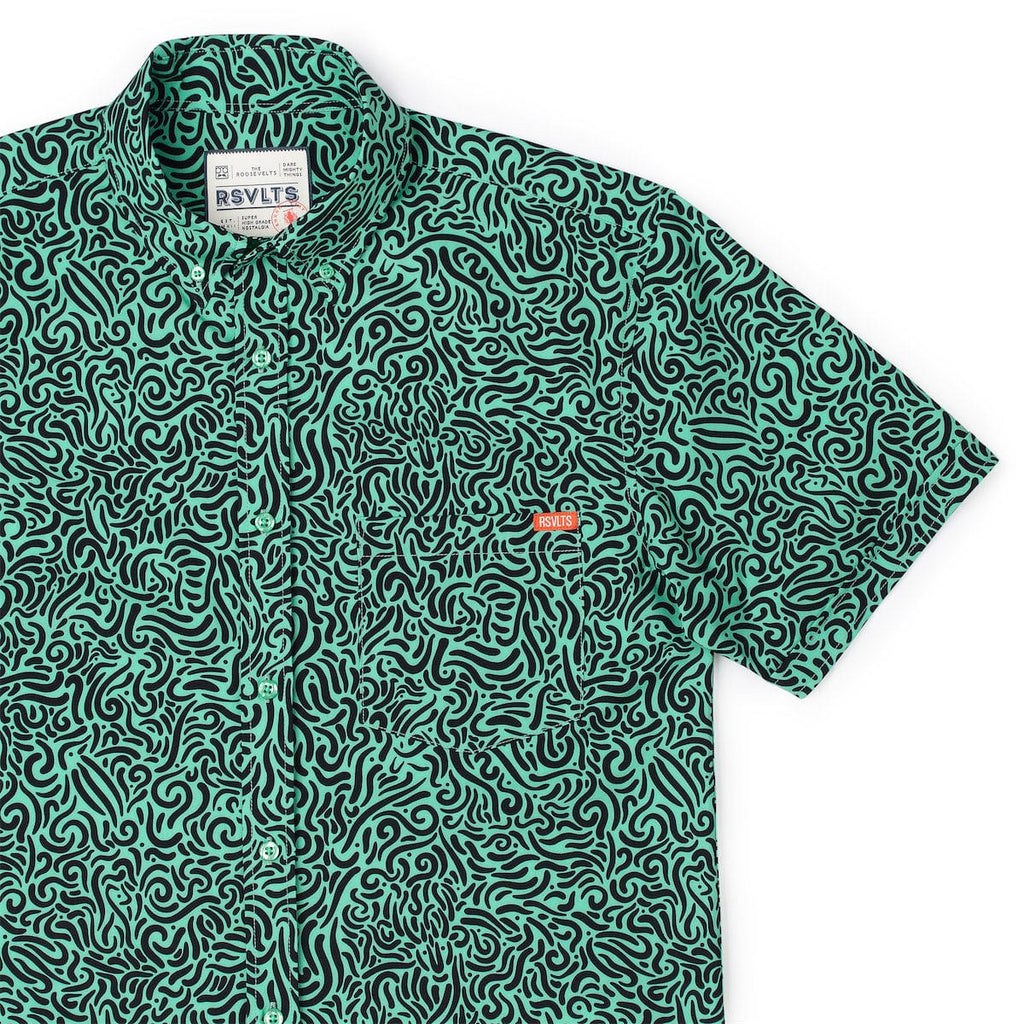 RSVLTS Squiggle Zoo KUNUFLEX Short Sleeve Shirt in Black — detail 2